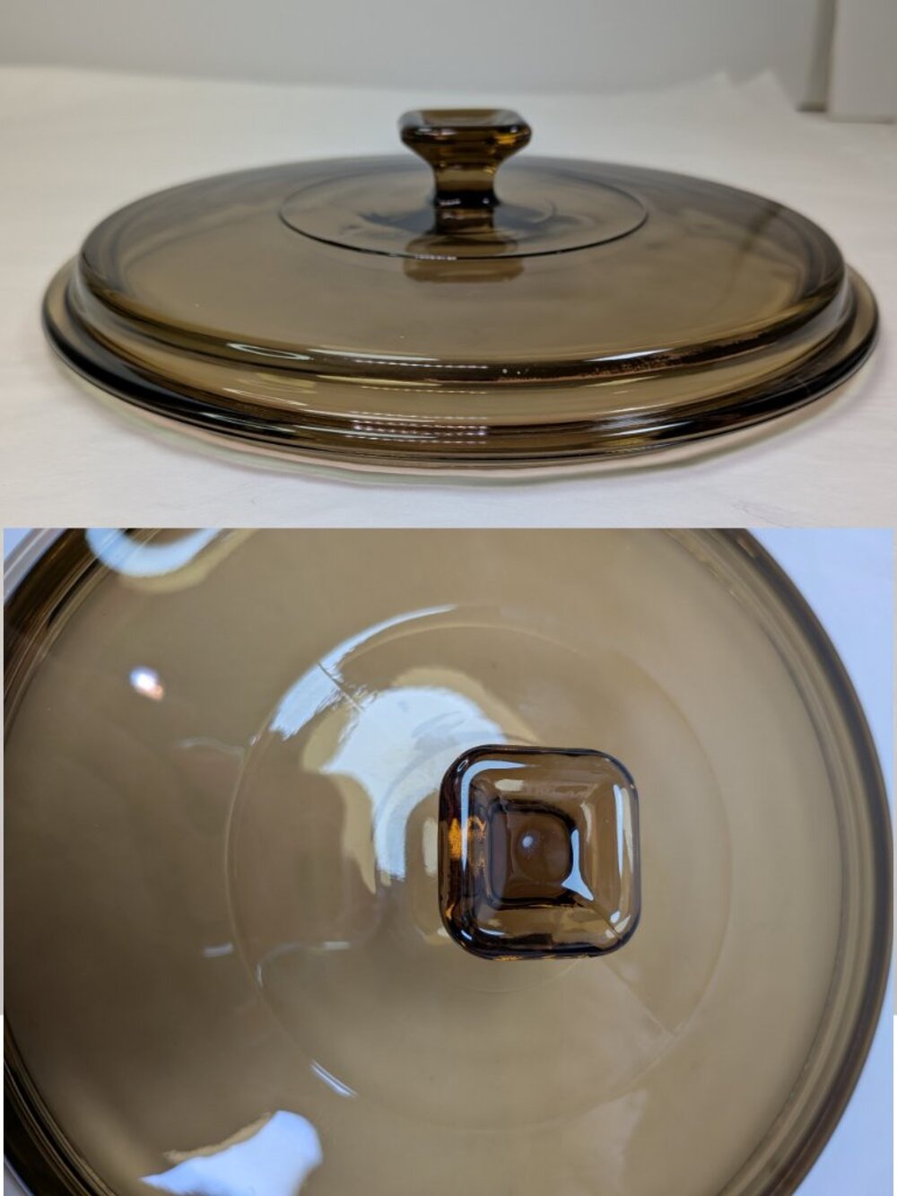 Vintage Visions Amber Glass Lid 8" Inner Flange Square Knob Replacement older
